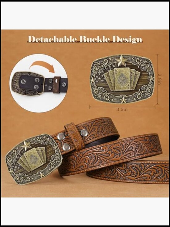 Vintage Western Leather Belt with Detachable Poker Buckle Adjustable Fit main image 4